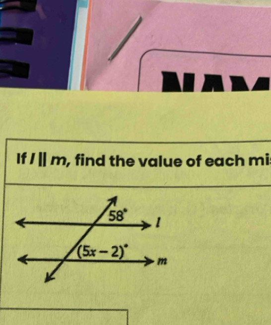 If l||n , find the value of each mi: