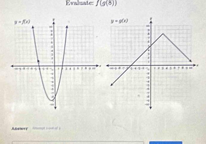 Evaluate: f(g(8))

Answer Altempt 1out of 2