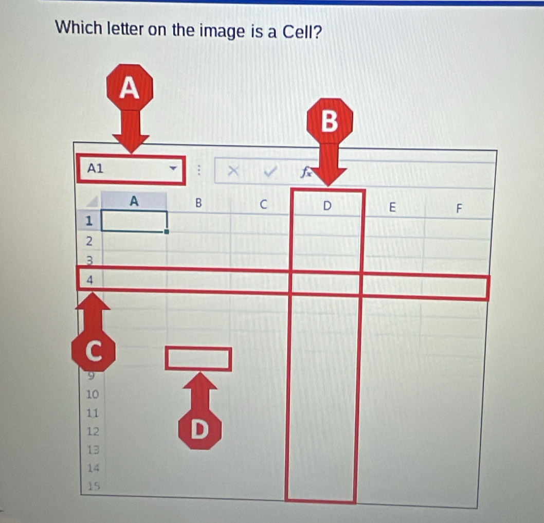 Which letter on the image is a Cell?