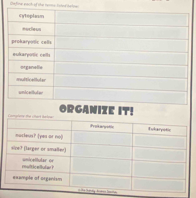 Define each of the terms listed 
ORGANIZE IT!