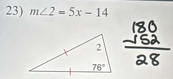 m∠ 2=5x-14