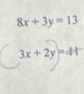 8x+3y=13
3x+2y=44