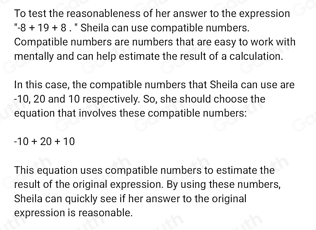 Solved: Sheila wants to test the reasonableness of her answer to the ...