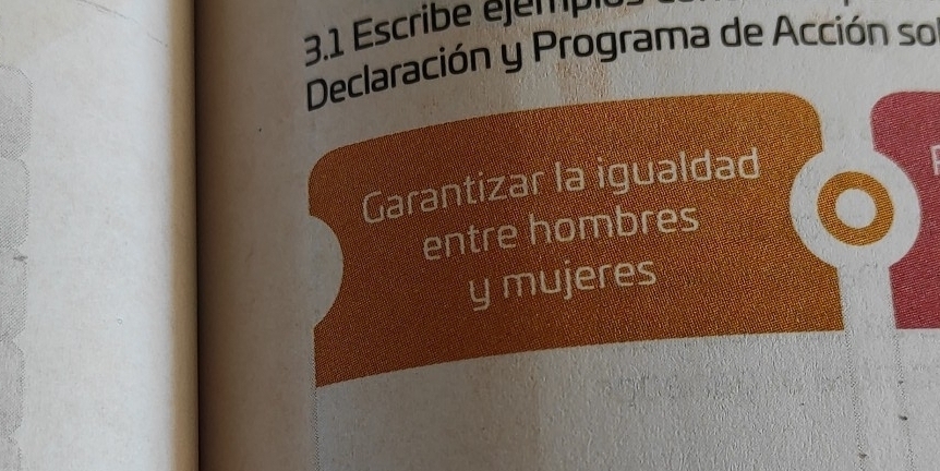 3.1 Escribe éjempi 
Declaración y Programa de Acción so 
Garantizar la igualdad 
entre hombres 
y mujeres