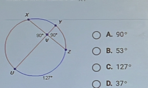 A. 90°
B. 53°
C. 127°
D. 37°