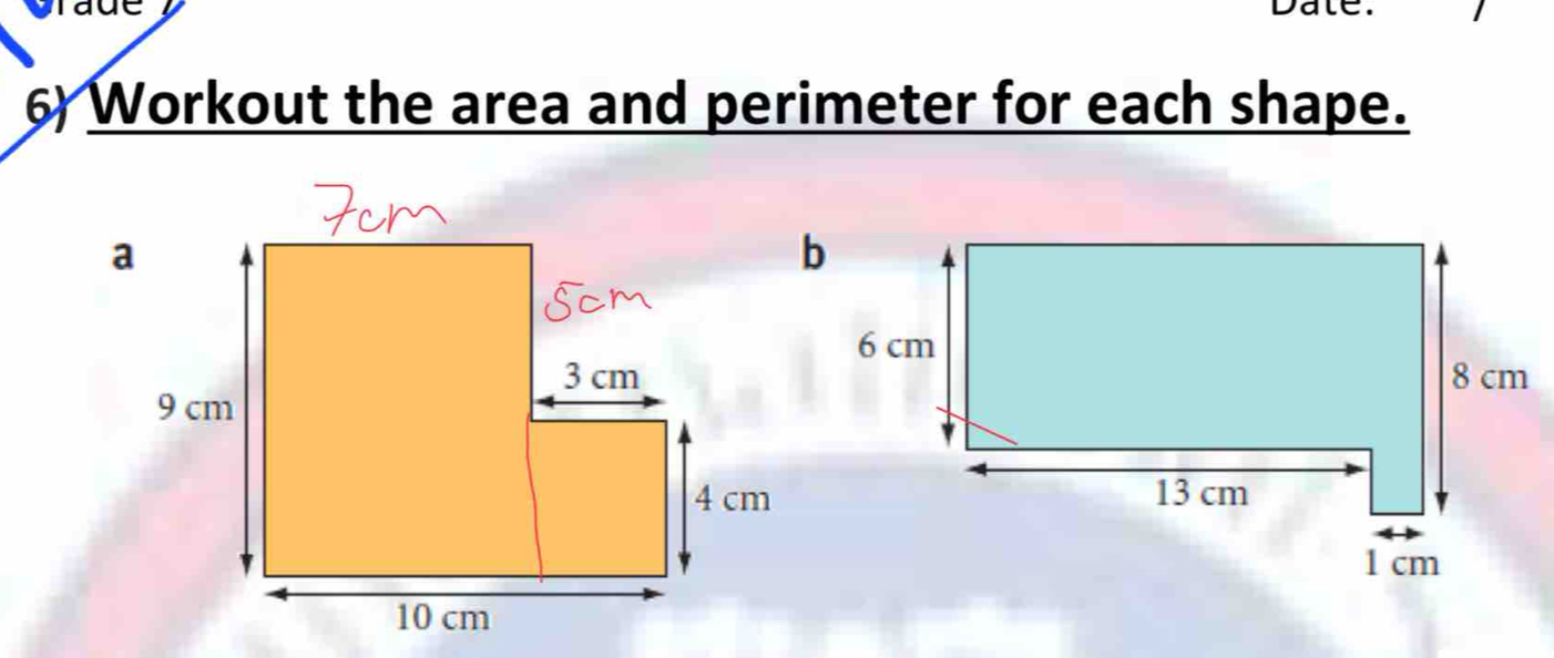 due Date. 
6) Workout the area and perimeter for each shape.