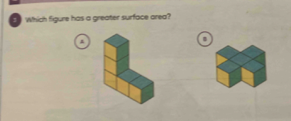 Which figure has a greater surface area? 
B