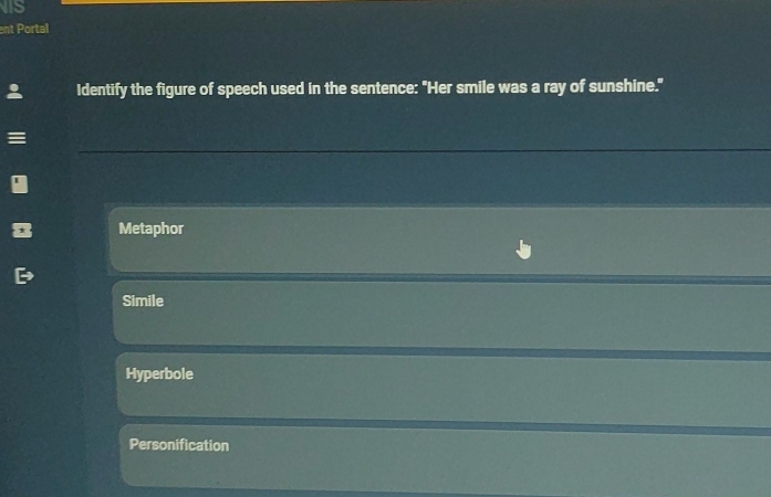 Solved: ent Portal Identify the figure of speech used in the sentence ...