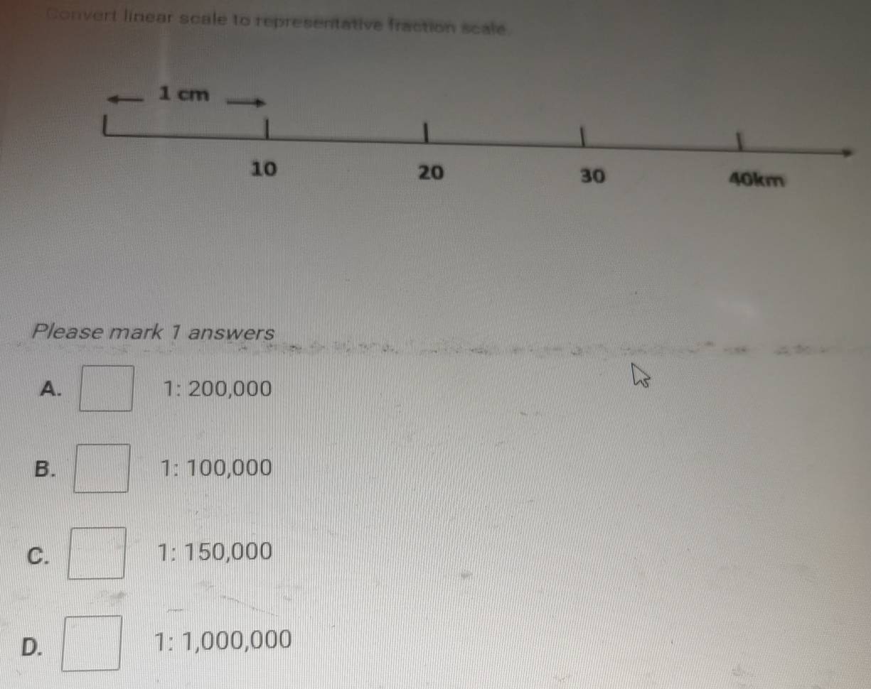 Solved: Convert linear scale to representative fraction scale Please ...
