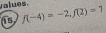 values. 
15 f(-4)=-2, f(2)=7