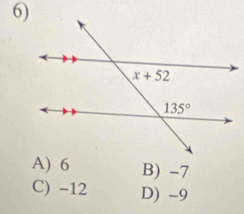 A) 6 B) -7
C) -12 D) -9