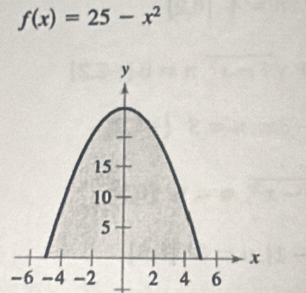 f(x)=25-x^2
2 6