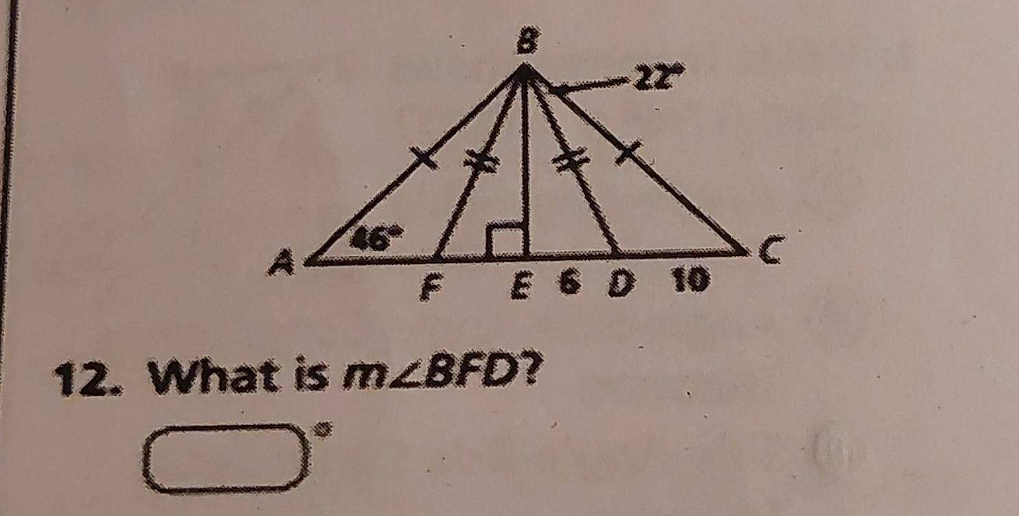 What is m∠ BFD ?
□°