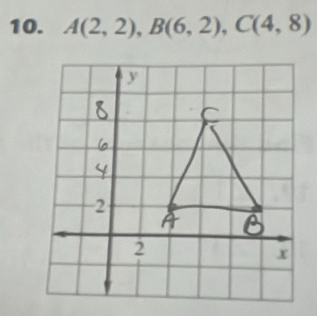 A(2,2), B(6,2), C(4,8)