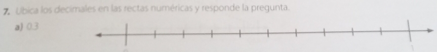 Úbica los decimales en las rectas numéricas y responde la pregunta. 
a) 0.3