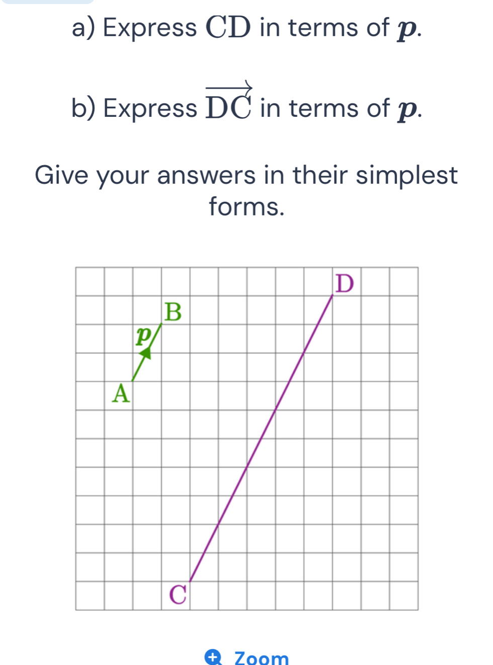 Solved: Express CD in terms of p. b) Express vector DC in terms of p ...