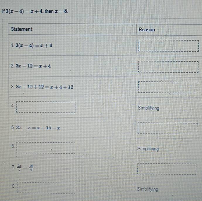 If 3(x-4)=x+4 , then x=8.