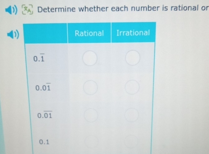 Determine whether each number is rational or