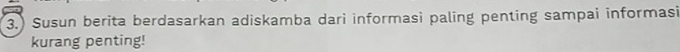 3.) Susun berita berdasarkan adiskamba dari informasi paling penting sampai informasi 
kurang penting!