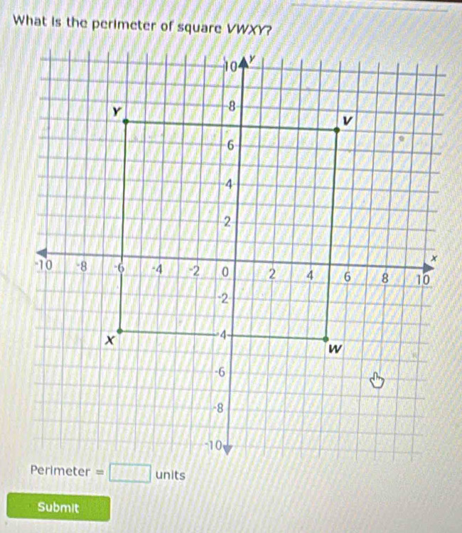 What is the perimeter of square VWXY?
Submit