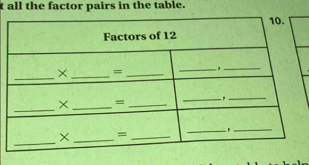 all the factor pairs in the table.