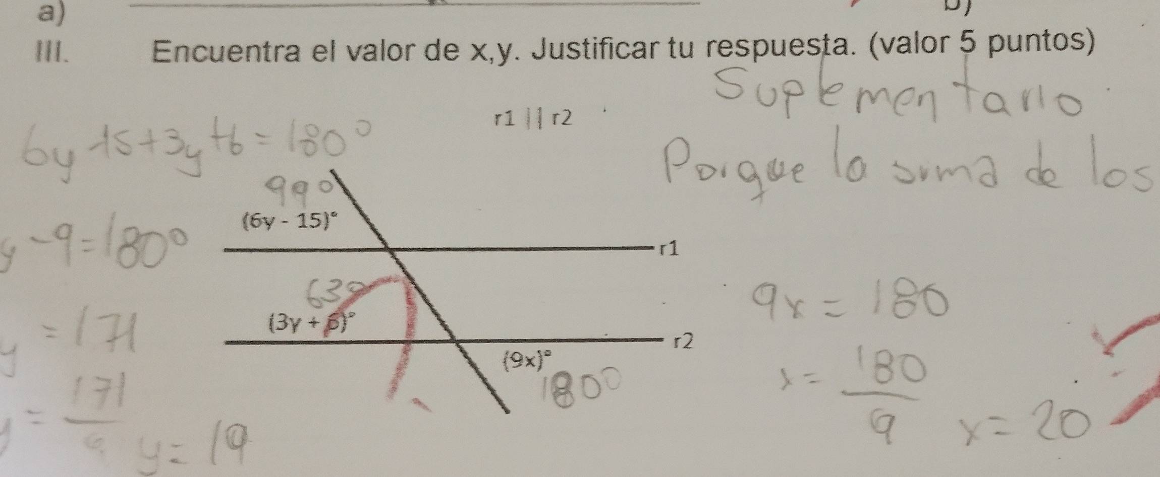 Encuentra el valor de x,y. Justificar tu respuesta. (valor 5 puntos)