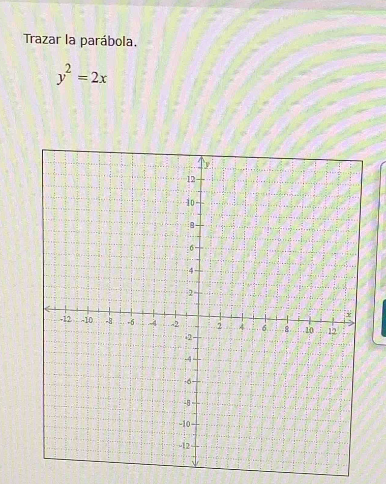 Trazar la parábola.
y^2=2x