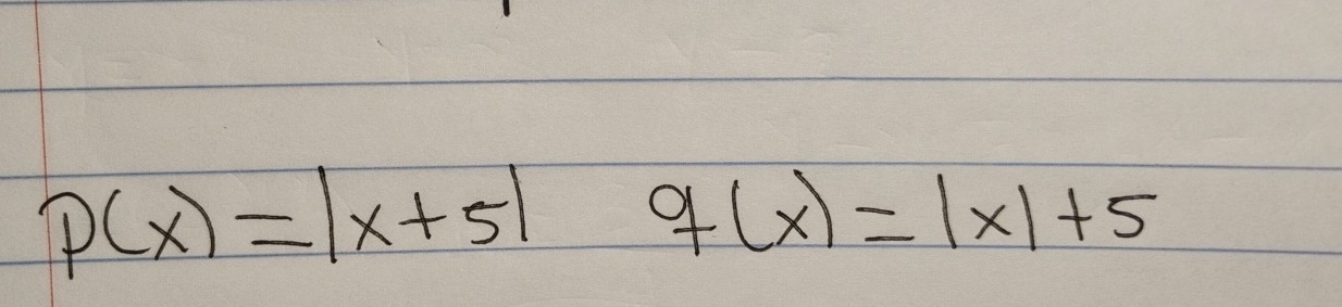 P(x)=|x+5| g(x)=|x|+5