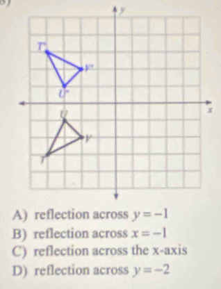 B) reflection across x=-1
C) reflection across the x-axis
D) reflection across y=-2