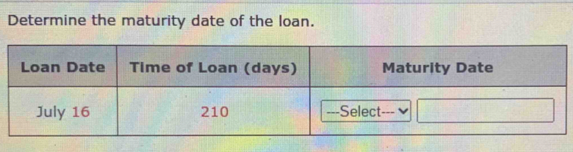 Determine the maturity date of the loan.