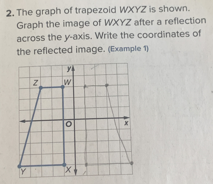 The graph of trapezoid WXYZ is shown. Graph the image of WXYZ after a ...