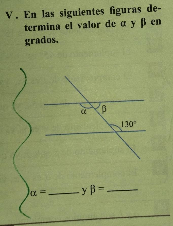 En las siguientes figuras de-
termina el valor de α y β en
grados.
_ alpha =
y beta = _