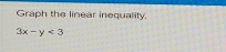 Graph the linear inequality.
3x-y<3</tex>