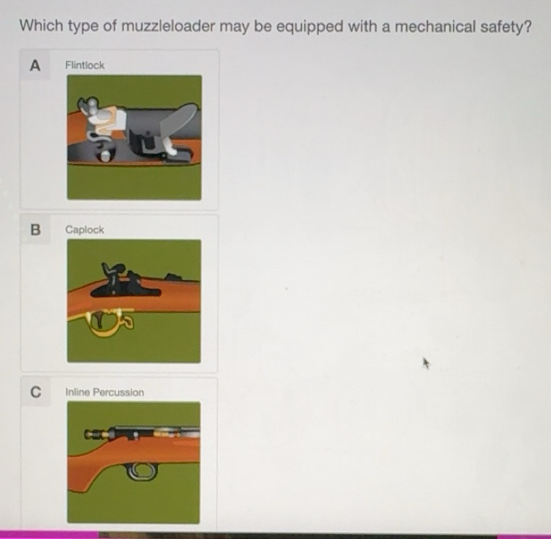 Solved: Which type of muzzleloader may be equipped with a mechanical ...