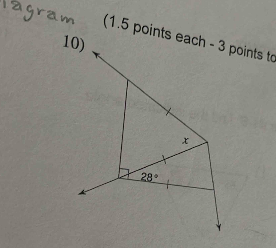 agram (1.5 points each - 3 points to 
10)
x
28°