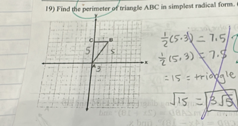 Find the perimeter of triangle ABC in simplest radical form.