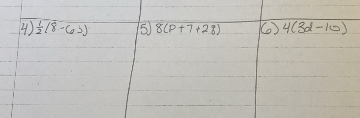 4 )  1/2 (8,-6j) 5 8(p+7+2:8) () 4(3d-10)