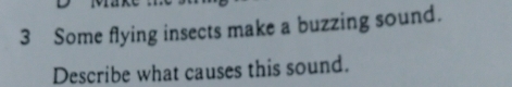 Some flying insects make a buzzing sound. 
Describe what causes this sound.