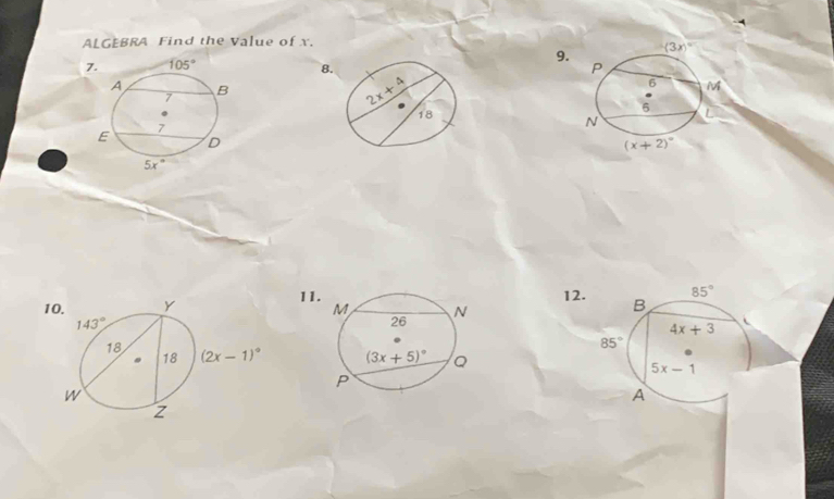 ALGEBRA Find the Value of x.
9
8
1112.
10.