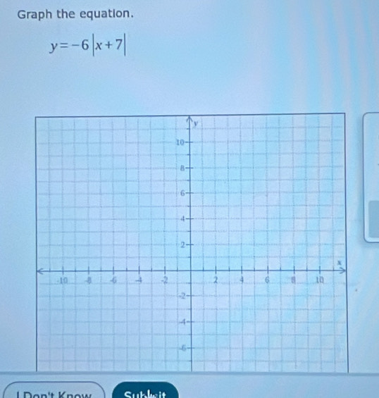 Graph the equation.
y=-6|x+7|
Sublwit