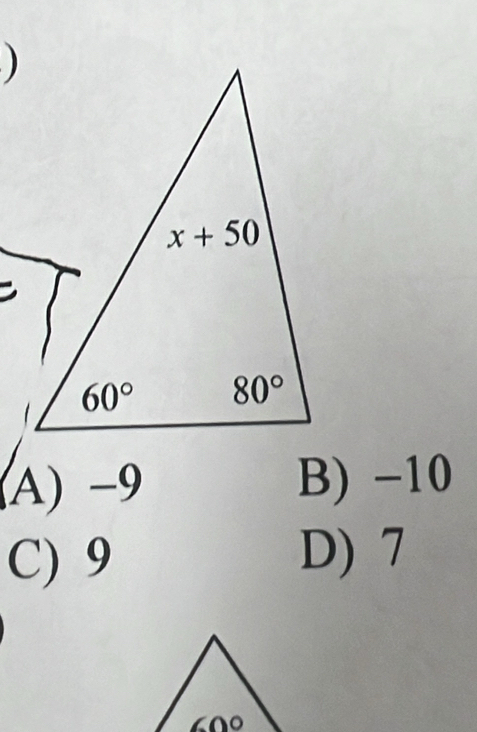 (A) −9 B) −10
C) 9
D) 7