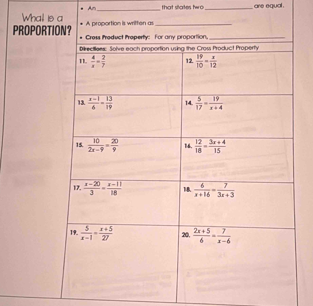 An_ that states two_ are equal .
Whal is
PROPORT