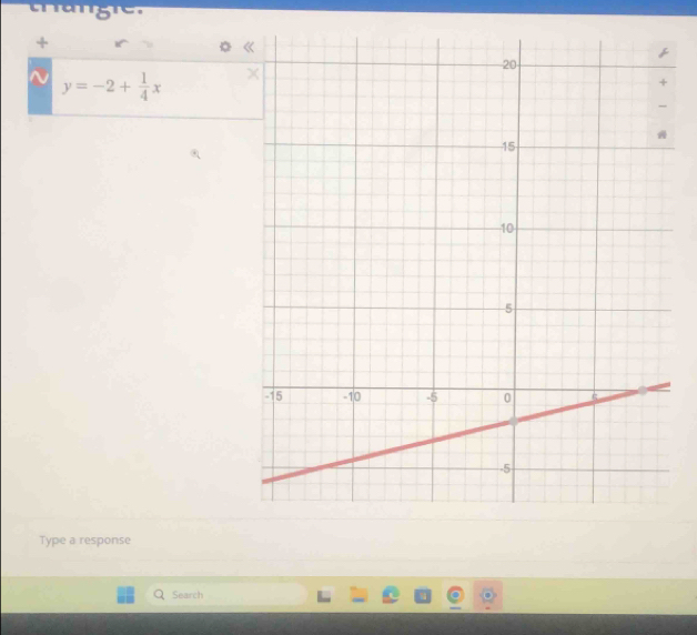 thange 
+ 
o
y=-2+ 1/4 x
Type a response 
Search