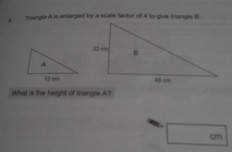 What is the height of triangle A?
cm