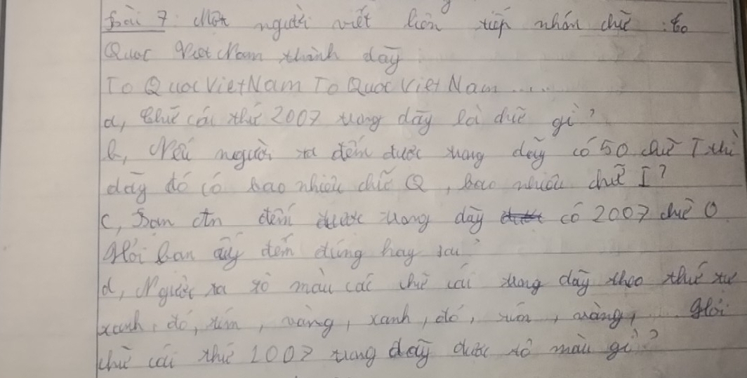 foēi qclet mguii net ln xù whán chuto 
Quac Wat croam think day 
To Q (OcVietNam To Qude Viet Naam. . . . 
a, Bhuī cón thi 200g tāng dāg zà duè gù? 
B, orei muguà to dōnu duéi záng dag có 5o cai Tsuhùi 
dog dó tó bao mhiò die Q, Boco muǔ chǐ I? 
c, Som ctn dein das zong day có 2007 duè o 
Ooi Ran any den ding hay you? 
d, guc xā gò màu cài hǐ cái zóng day zheo thé xu 
xoah, dó, xun, acing, xanh, dó, suān, anàng gó 
chù cái xhū 100? tóng dag duǒi tó mài gì?