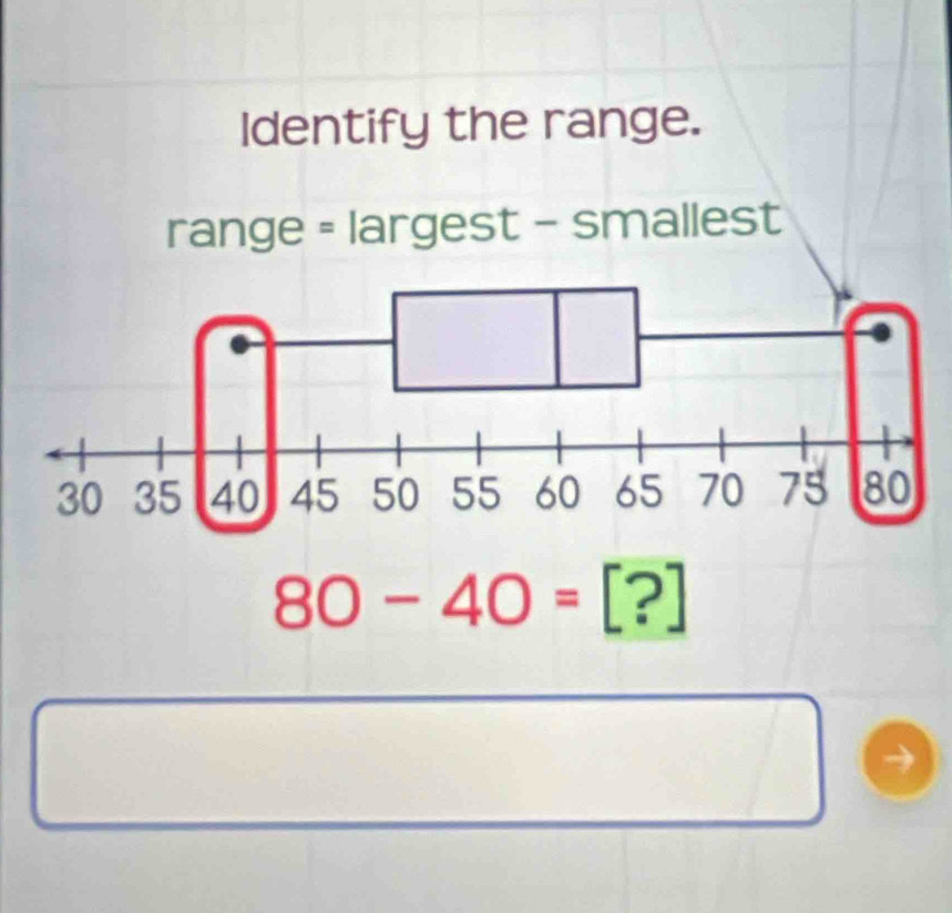 Identify the range.
80-40=[?]