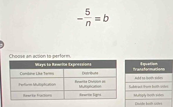 - 5/n =b
Choose an action to perform.