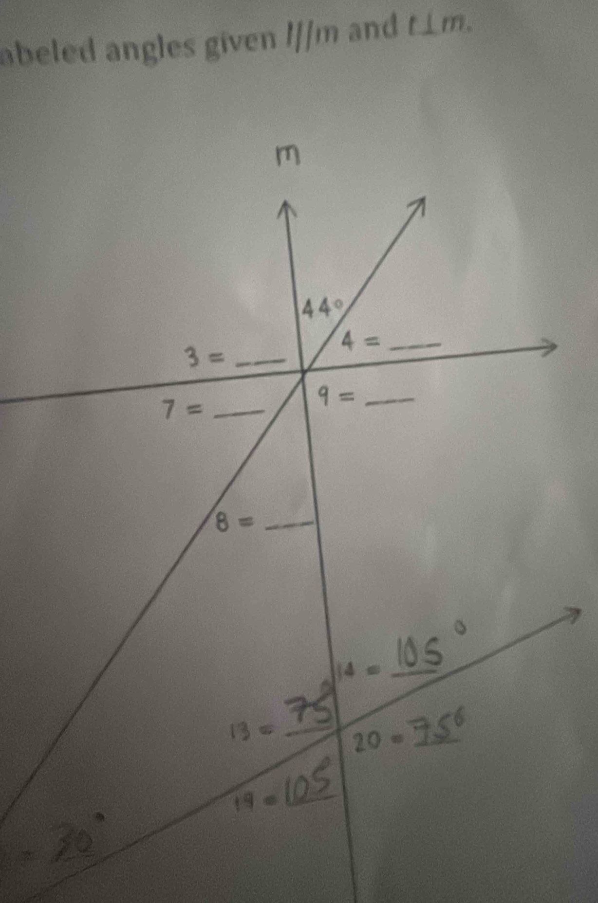 abeled angles given l//m and l⊥ m.