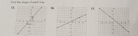 Find the slope of each line. 
16. 17. 
1