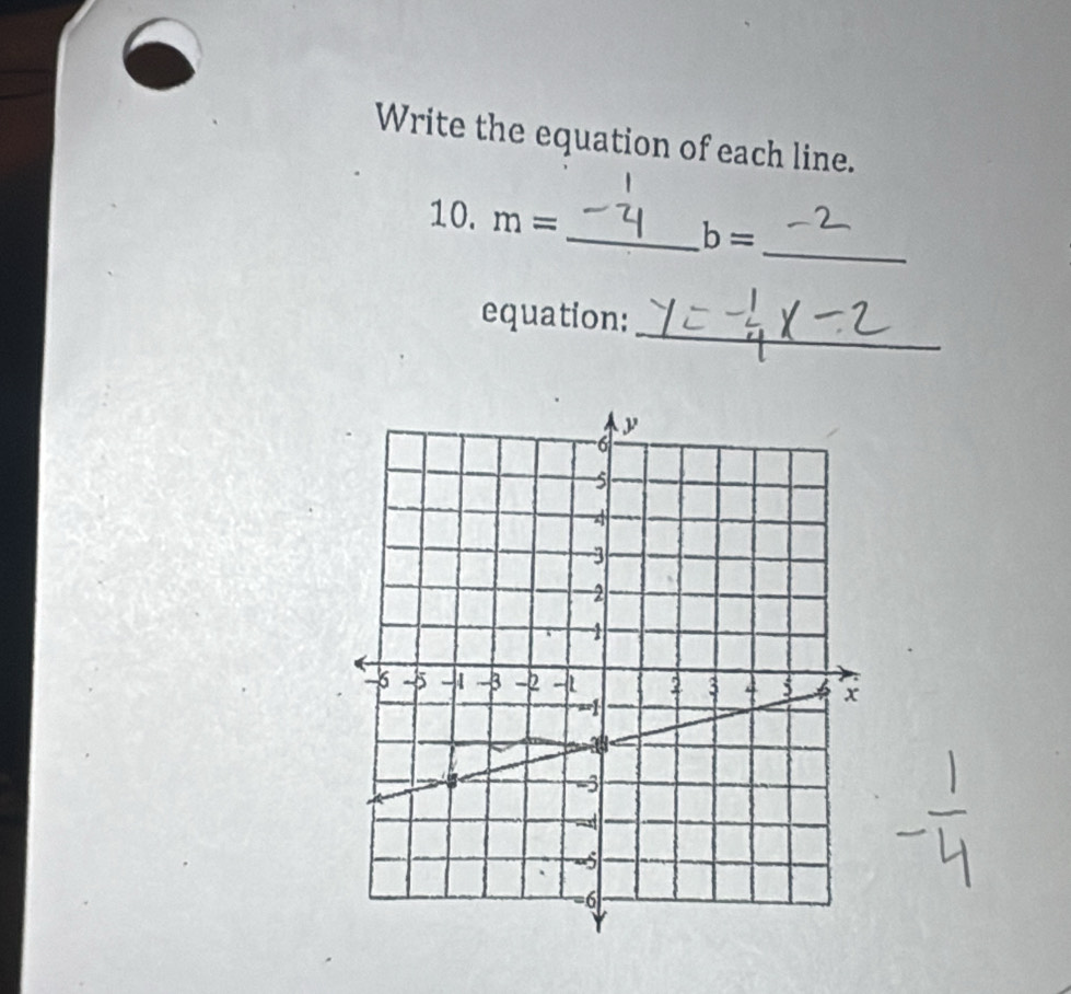 Write the equation of each line. 
10. m=
_ 
_ b=
_ 
equation: